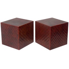 Leather and Brass Studded Cube Tables or Stools
