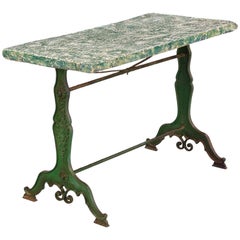 Late 1800s French Concrete Top Garden Table with Cast Iron Base