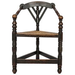 Arts and Craft Oak Turner Chair Rush, Corner Seat, 19th Century 1