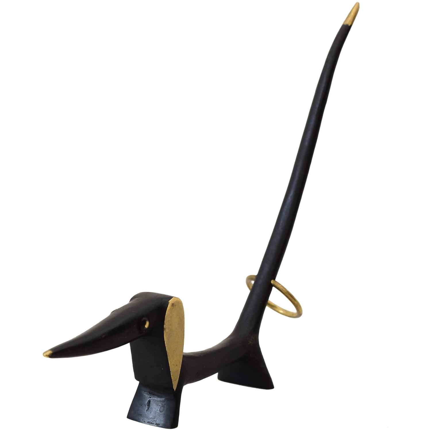 Walter Bosse Brass Dog Figurine Pretzel Holder, Ring Holder For Sale at