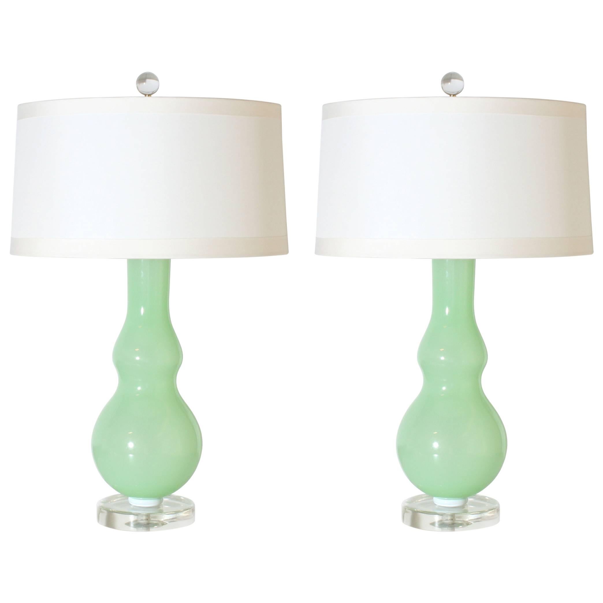 Pair of Green Murano Lamps by Cenedese