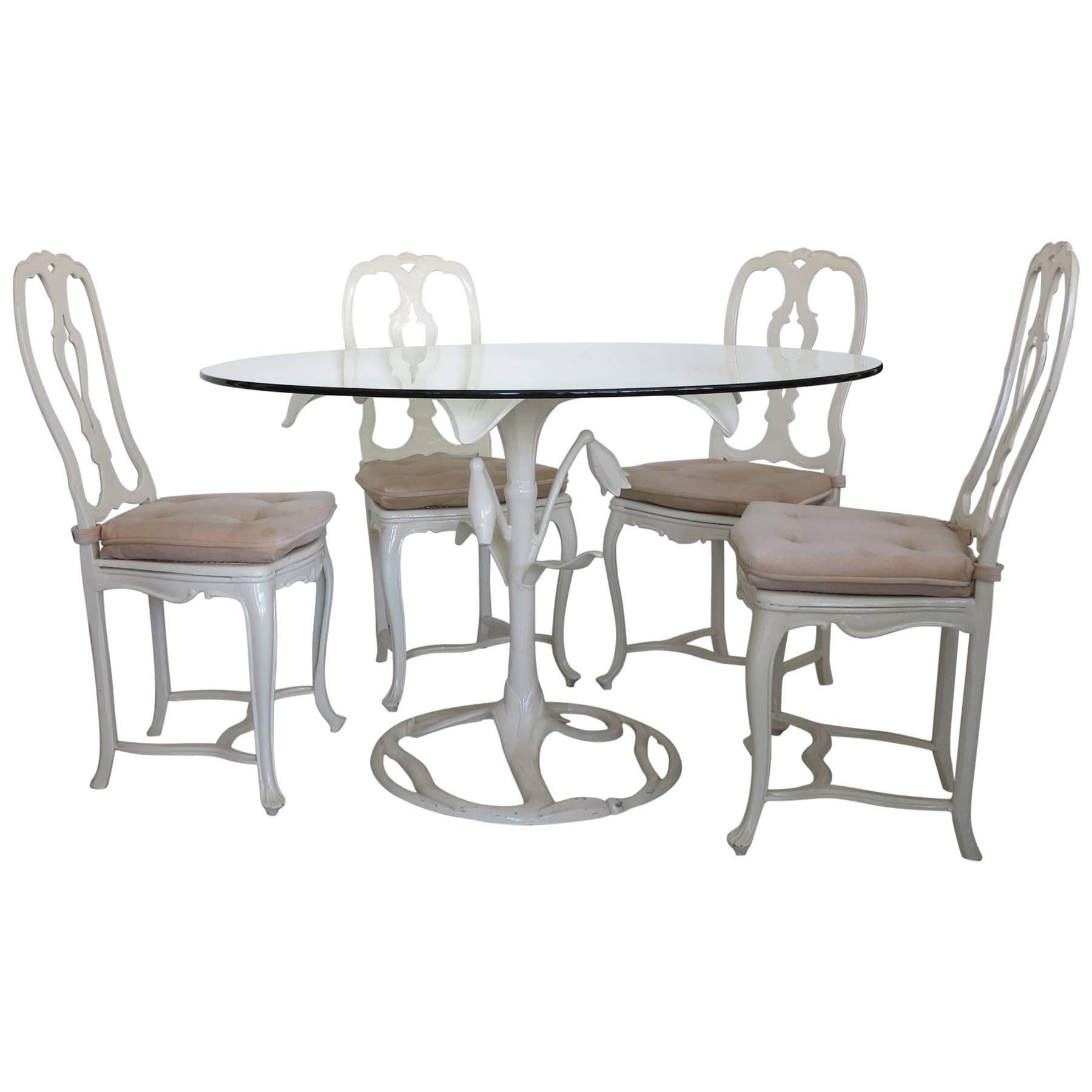 Arthur Court Tiger Lily Table with Four Aluminum Chairs