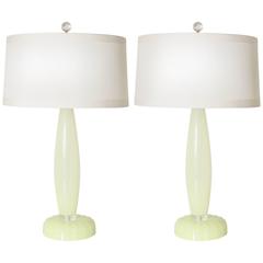 Pair of Opaline Murano Lamps with Detailed Base by Cenedese, circa 2000