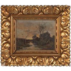 Antique Oil Painting of a Swedish Landscape of Cottage in Trees, circa 1880
