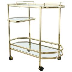 Mid-Century Italian Brass Bar Cart with Removable Mirrored Tray