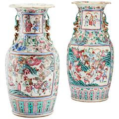 Large Close Pair of 19th Century Chinese Famille Rose Vases