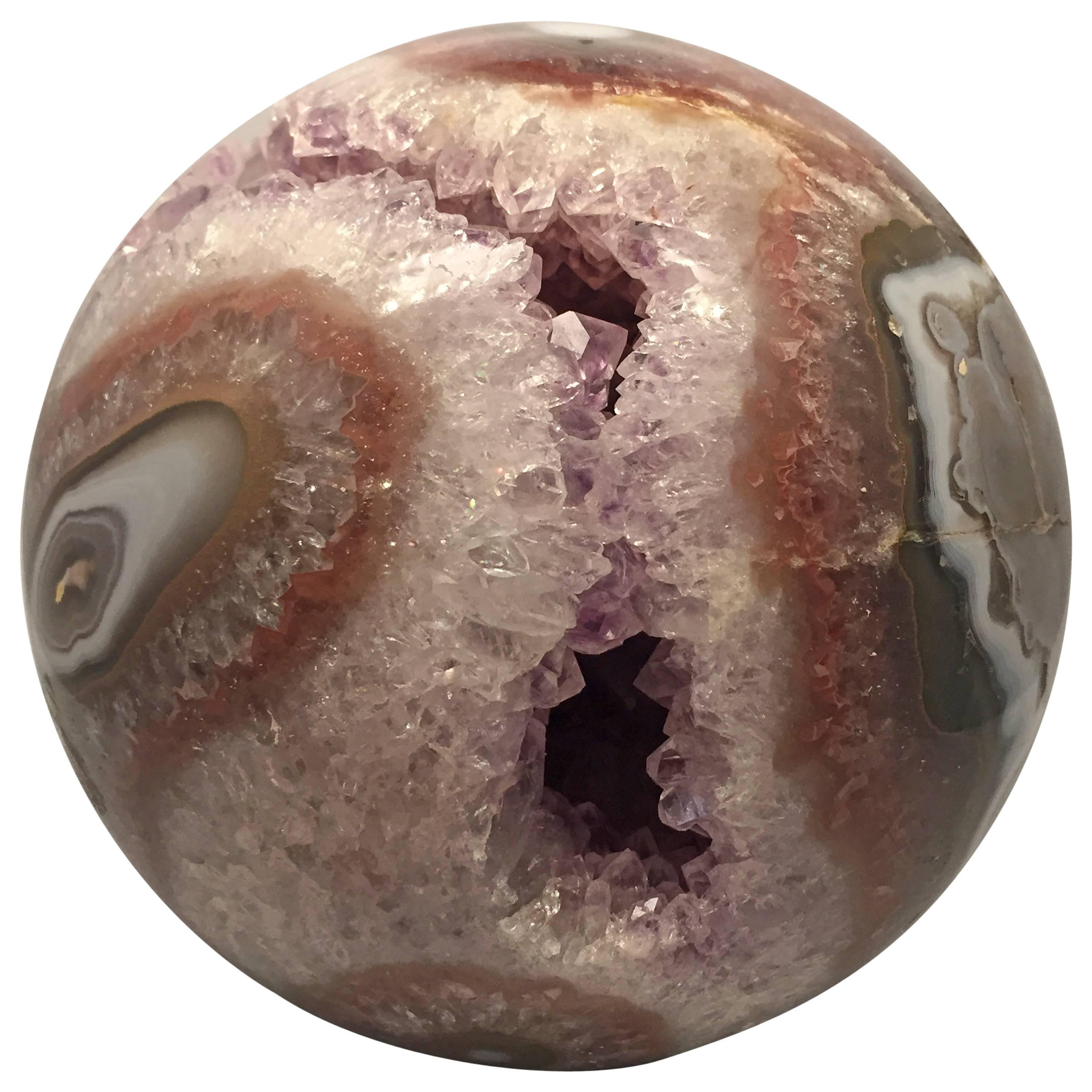 Agate Specimen Mineral Sphere with Exposed Core
