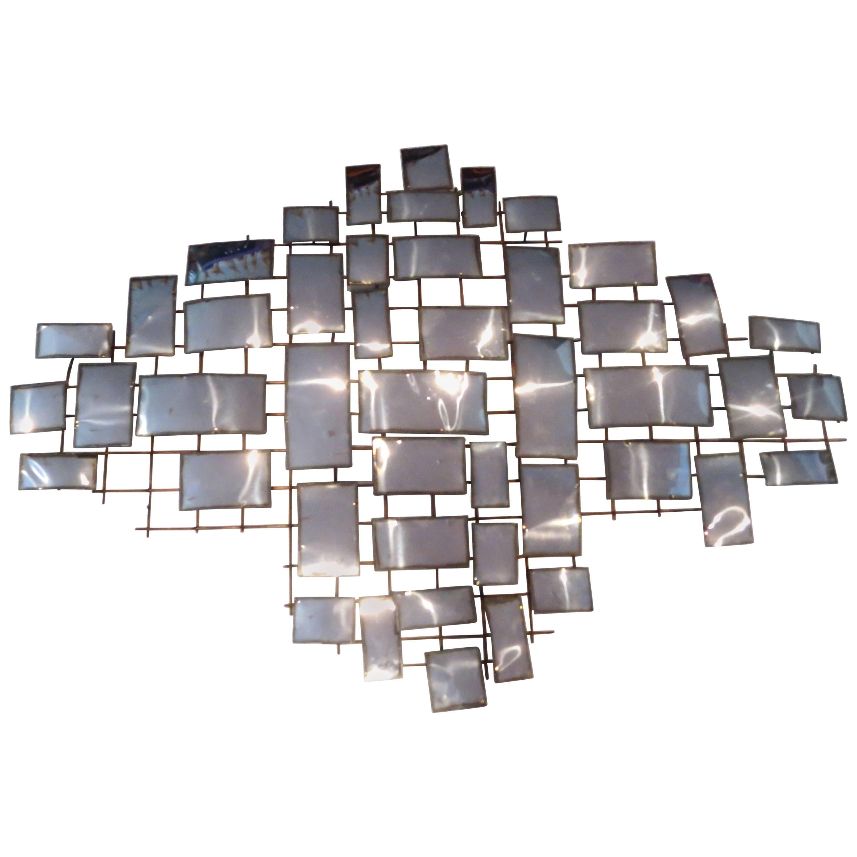 Striking Brutalist Chrome X-Large Wall Sculpture by Jere