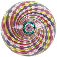 Studio Glass Swirl Paperweight with Clichy Style Rose