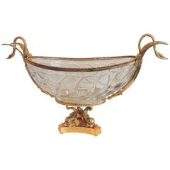 Wonderful French Doré Bronze Crystal Ormolu Swan Centerpiece Dolphin Pedestal 11