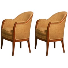 Antique Leon Jallot Pair of Sculpted Pearwood Armchairs