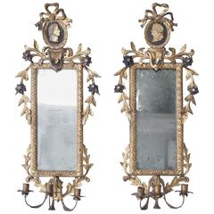Pair of Italian Louis XVI Giltwood Mirrored Appliqués