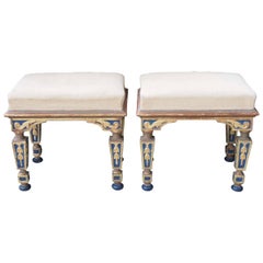 Pair of 19th Century Gilt and Polychrome Benches