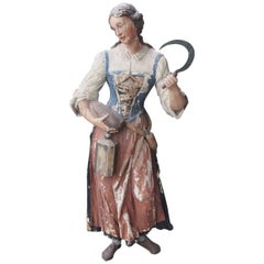 19th Century Polychromed Carved Wood Statue of Woman