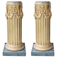 Pair of Exceptional Gilt Italian Louis XVI Columns with Faux Marble Bases