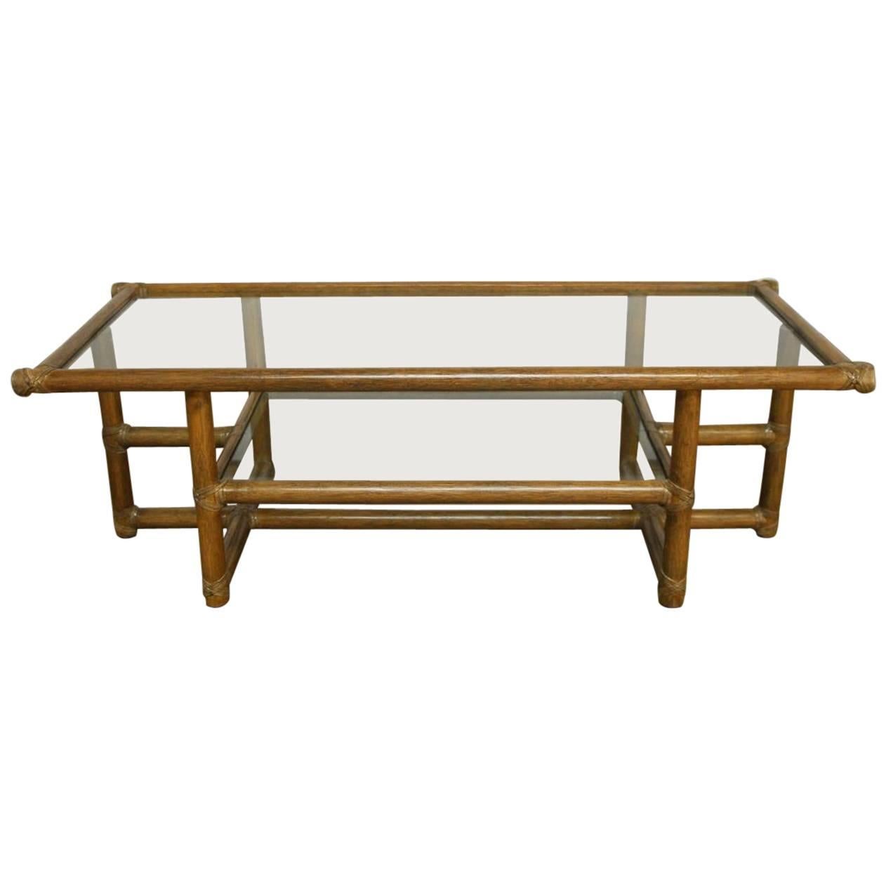 McGuire Modern Rattan and Glass Coffee Table