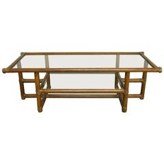 McGuire Modern Rattan and Glass Coffee Table