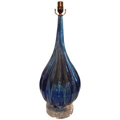 Large Mid-Century Blue Murano Glass Lamp