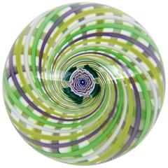 Studio Glass Swirl Paperweight with Central Clichy Style Rose