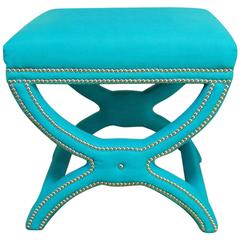 Hollywood Regency X-Form Linen Stool 11