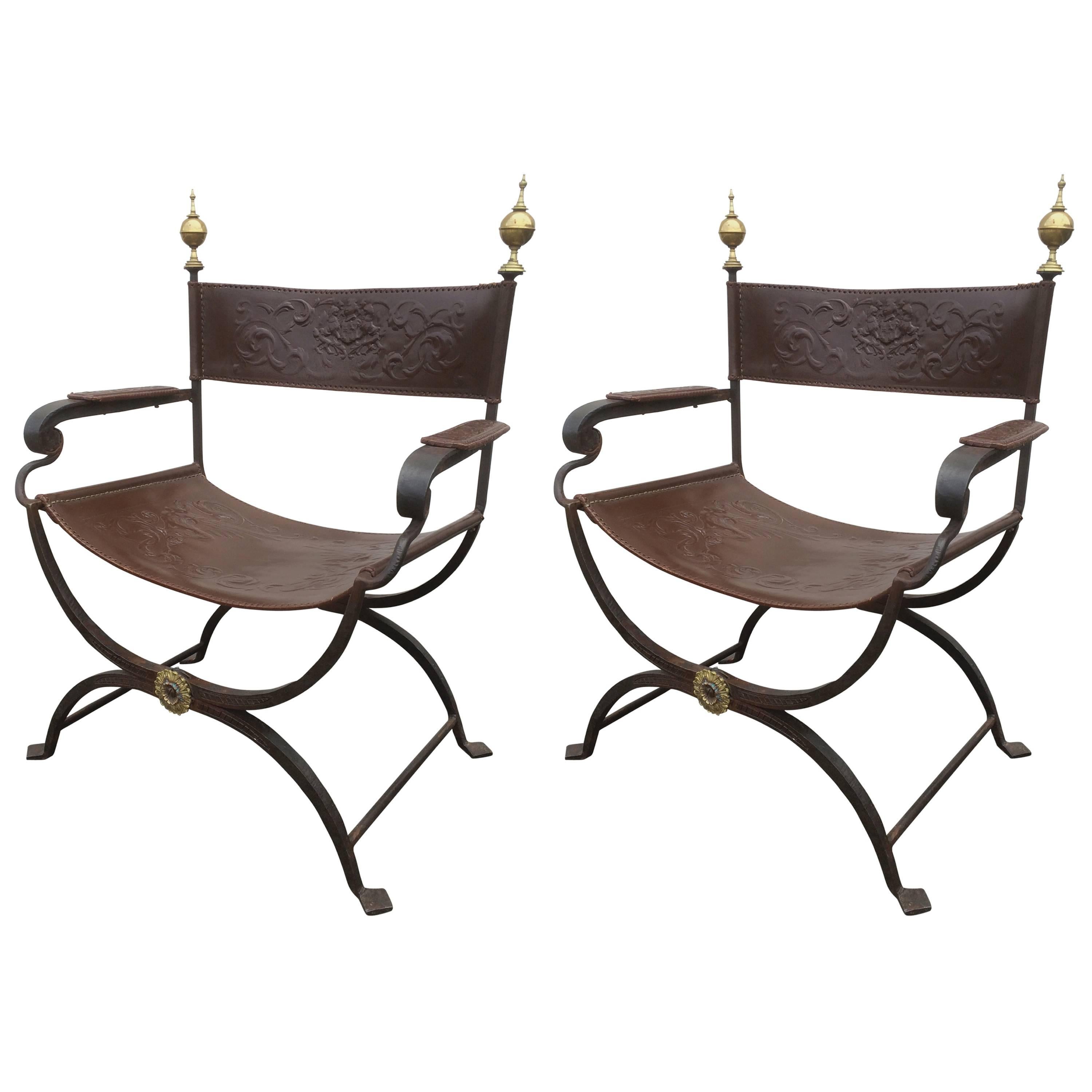 Pair of Wrought Iron Curule Chairs