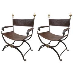 Antique Pair of Wrought Iron Curule Chairs