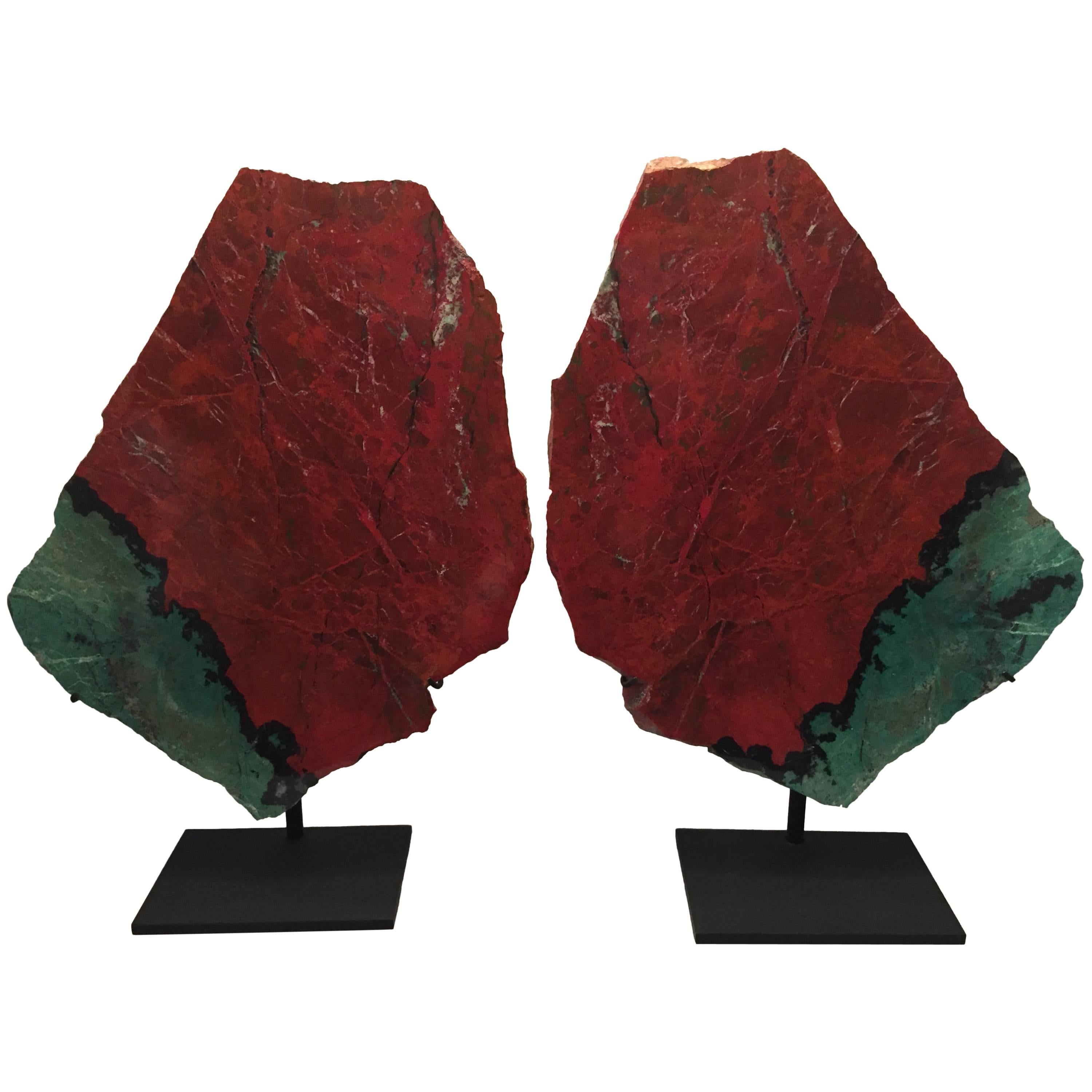 Large Bookmatched Pair of Mounted Cuprite Chrysocolla Specimens