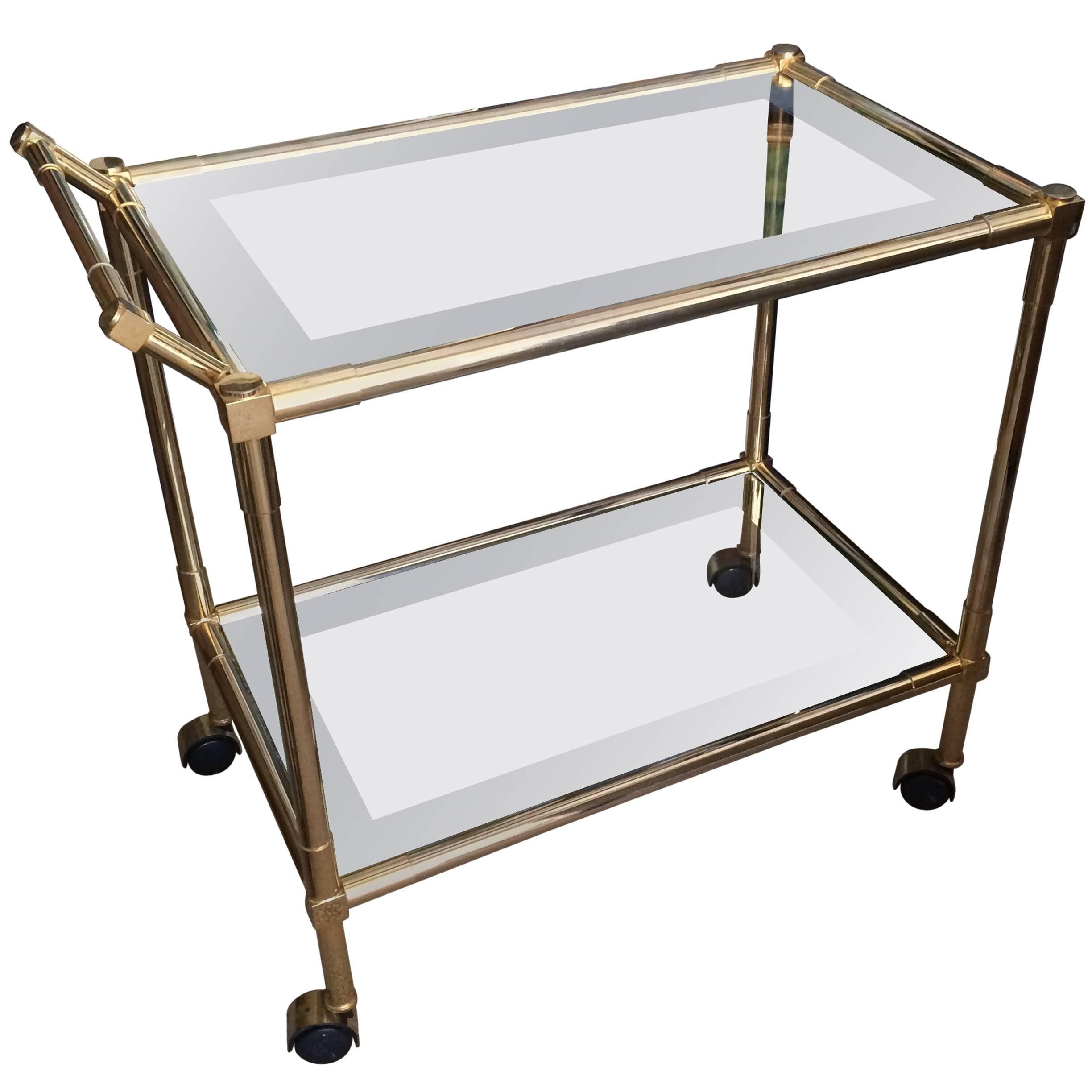 Mid-Century Modern Brass, Glass and Mirrored Bar Cart