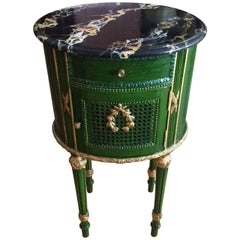 Faux Marble and Emerald Green and Gold Louis XVI Night or Side Table