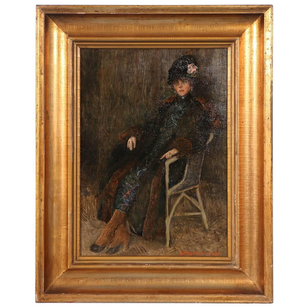Antique Danish Oil Painting, Portrait of a Lady in a Chair, S. Jurgensen, 1920
