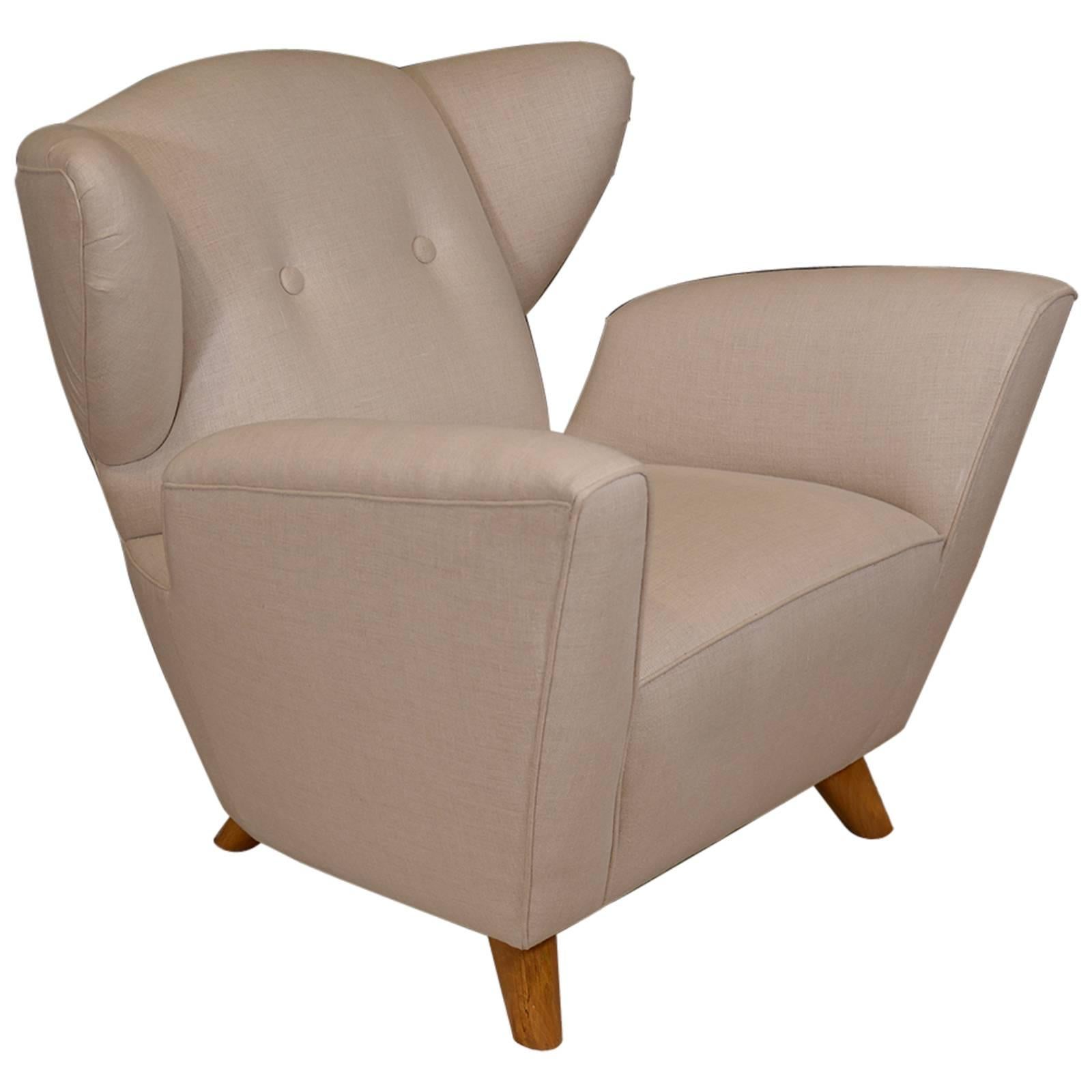 Custom Mid-Century Style Winged Chair For Sale