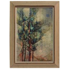 Mid-Century Painting Titled "Mountain Tree Tops" by Si Lewen