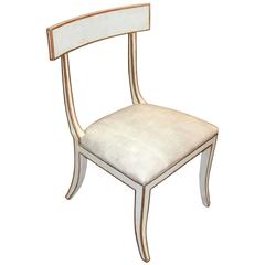 Hand-Painted Klismos Chair with Faux Shagreen Leather Seat