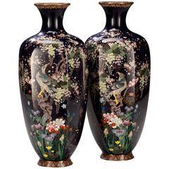 Antique Pair of Meiji Japanese Cloisonne Vases by Hayashi Chuzo, circa 1900