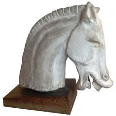 Beautiful Plaster Sculpture, Head of a Horse, 1950s, France