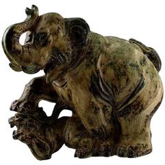 Royal Copenhagen Stoneware Elephant with Tiger, Model Number 20165