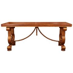 Oak and Gilt Iron Console Table After Gilbert Poillerat