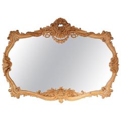 Large Early 20th Century French Horizontal Carved Bleached Limewood Mirror