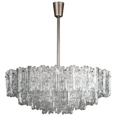 Mid Century Scandinavian Modern Kalmar Glass and Nickel Chandelier, Circa 1960