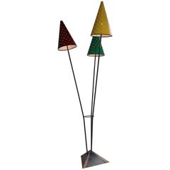 Vintage Rare Floor Lamp with Three Lights in the Style of Jean Royère, 1950s