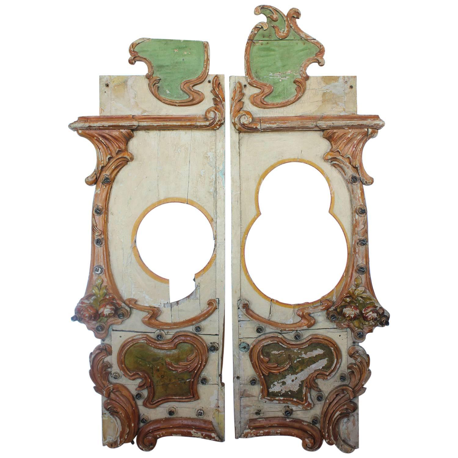 Antique Carnival Hand-Carved and Hand-Painted Ride Doors For Sale