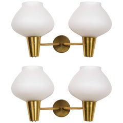 Pair of Brass and Satin Glass Sconces by ASEA