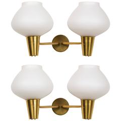 Pair of Brass and Satin Glass Sconces by ASEA 11
