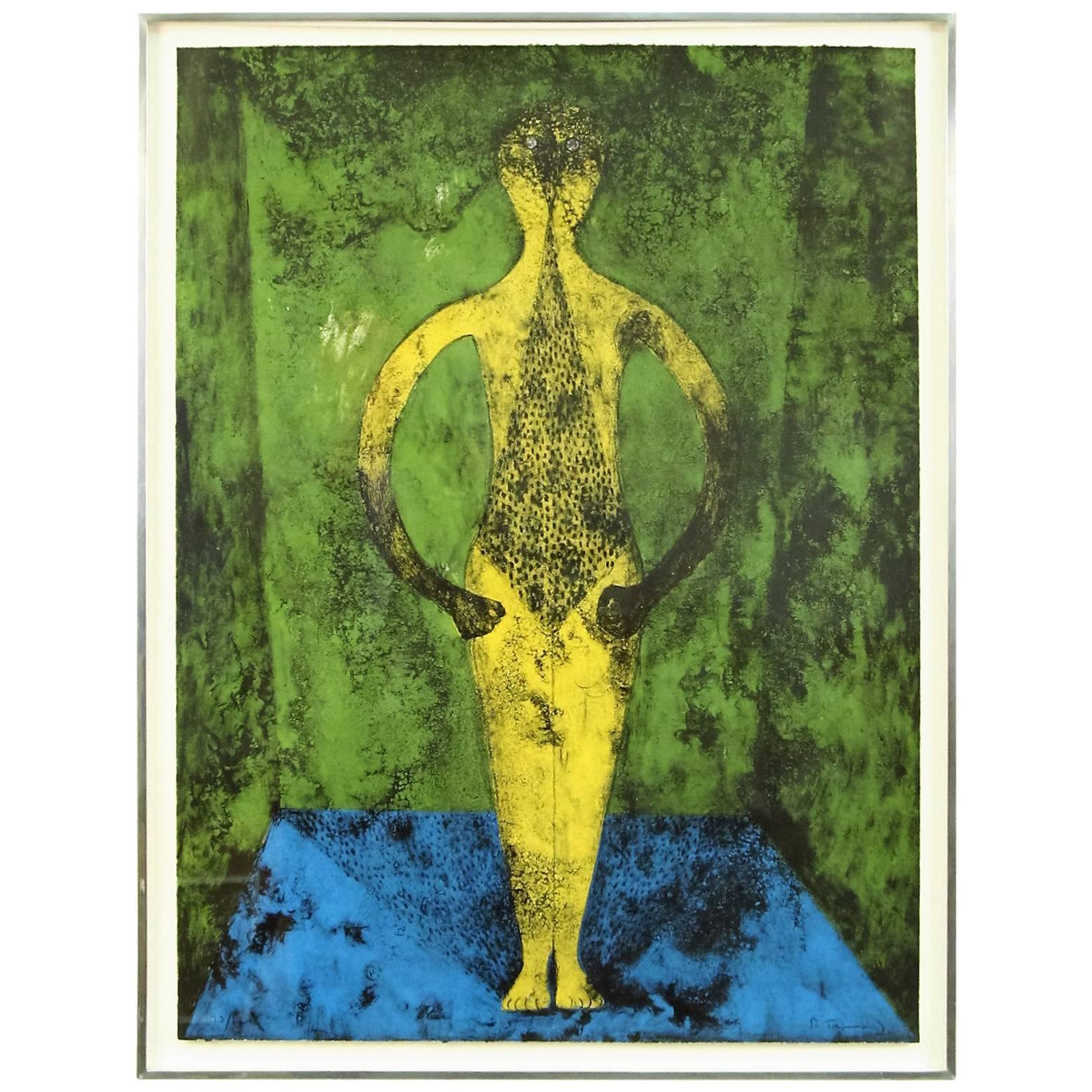 Four Color Stone Lithograph "El Personnage" by Rufino Tamayo with Documentation For Sale