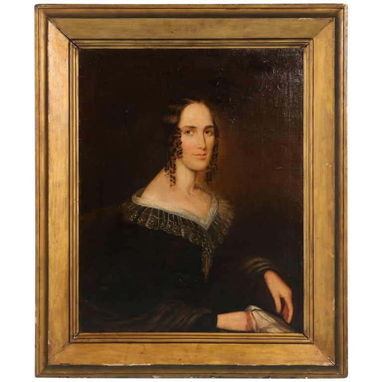 Antique Oil on Canvas Painting Portrait of a Woman, circa 1800-1820 at ...