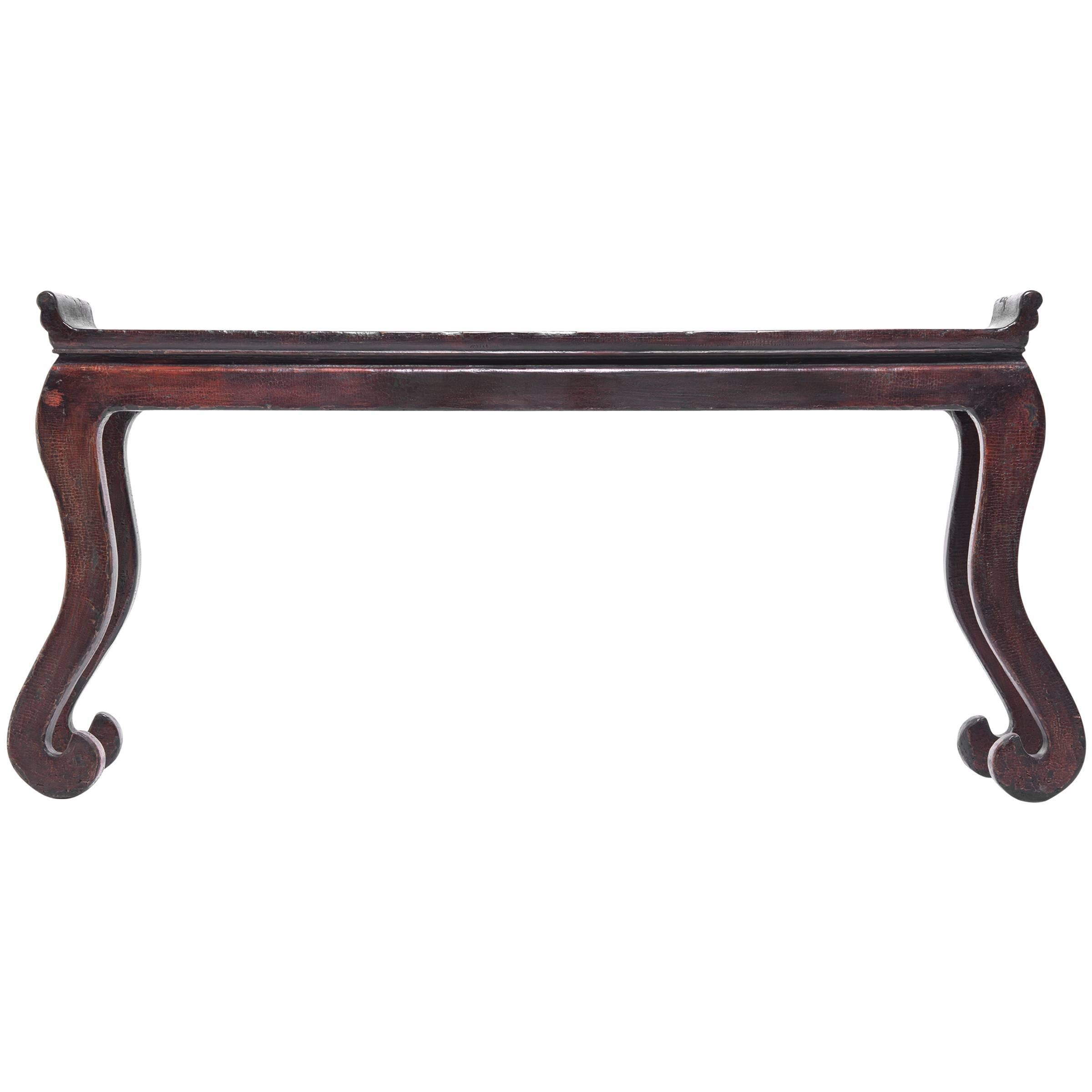 Red Crackled Lacquer Scroll Table