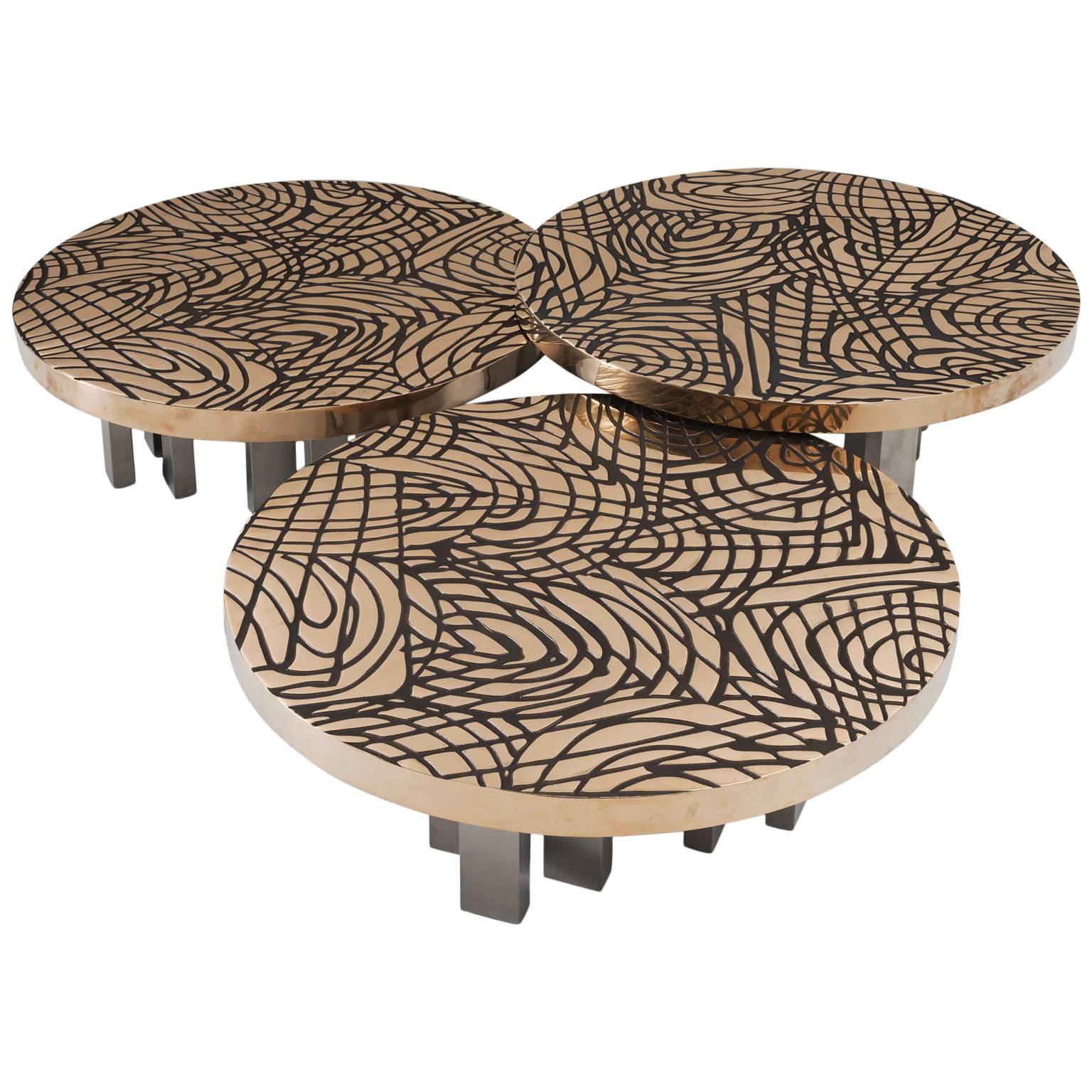 Set of Three Sculptural Bronze Coffee Tables by Inform