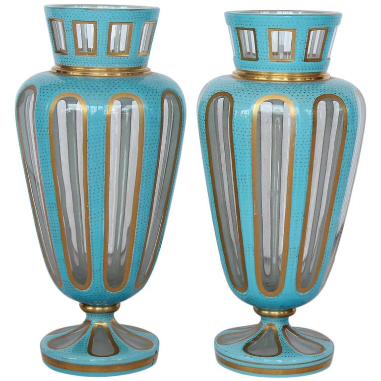 Antique French Blue Opaline Glass Vases For At 1stdibs Antique French Blue Opaline Glass Vases For