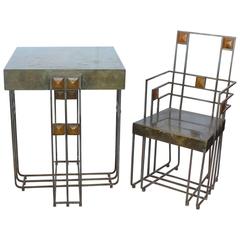 Amazing Josef Hoffman Style Bauhaus Set of Brass Table and Chair