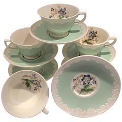 Vintage Set of Six Wedgwood England "Hampton Court" Mint Tea Cup and Saucer